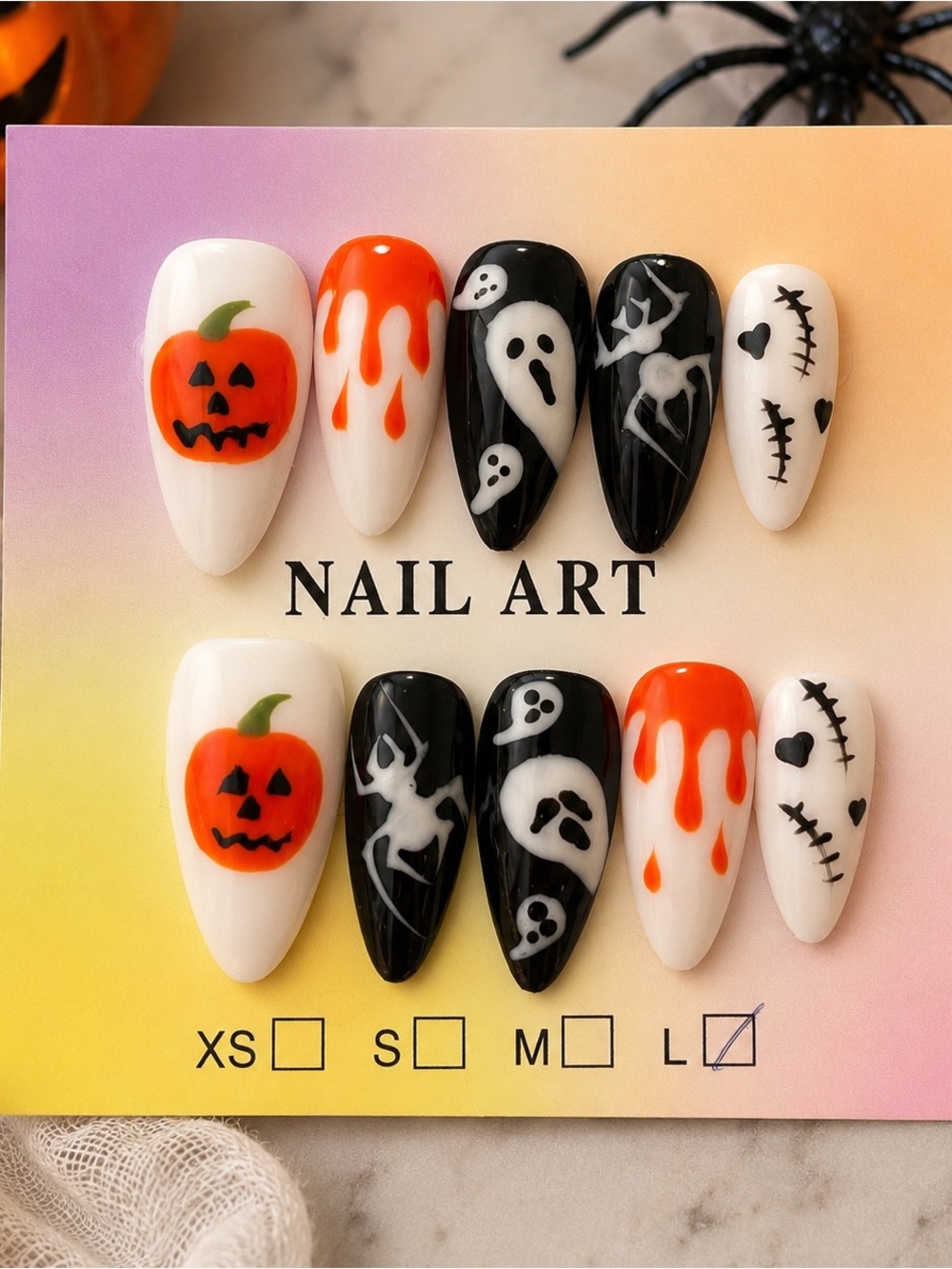 🎃 Halloween Ghost & Pumpkin Press-On Nails 👻